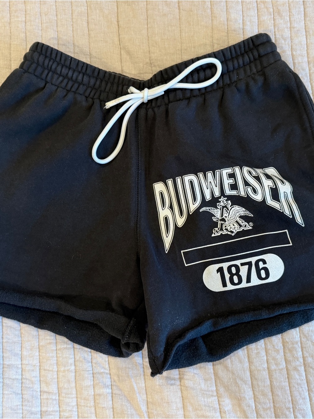 Budweiser Black Athletic Shorts with White Logo and Drawstring